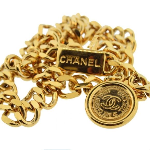 CHANEL Vintage Medallion Chain Belt Metal 70 - Picture 1 of 12